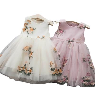 China 2021 Summer Breathable New Mesh Gauze Children Girls Dresses Embroidered Sleeveless for sale