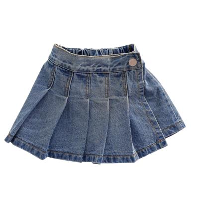 China 2021 New Design Anti-Wrinkle Fashion Pleat Tall Kids Waist Kids Girls Short Jean Skirt for sale