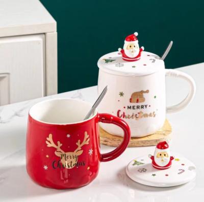 China Stocked Santa Claus Christmas Gift Ceramic Cup Set Hot Sale Oriented Ceramic Cup Christmas Coffee Mug for sale