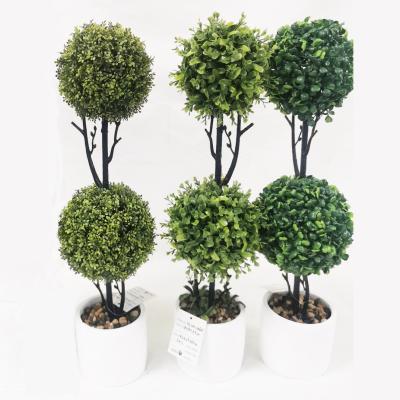 China New Style Modern Faux Topiary Tree Home Office Decorations Double Ball Shaped Mini Potted Artificial Topiary Tree for sale