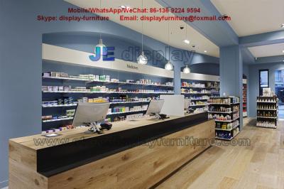 China Pharmacy Store Display Interior Design in Natural materials Wooden Counter and Showcase Furniture for sale