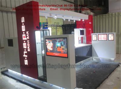 China Eyebrow Bar Kiosk by wood Divider Panel and Work Satation Counters with Storage cabinet in Formica HPL by LED light for sale