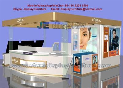 China L'OREAL Counters in White glossy Display Kiosk with acrylic display stand and LED logo for sale