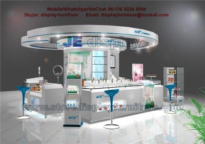 China Circular Cosmetics Display Kiosk by White Counters and Cabinet with tempered glass Shelves for sale