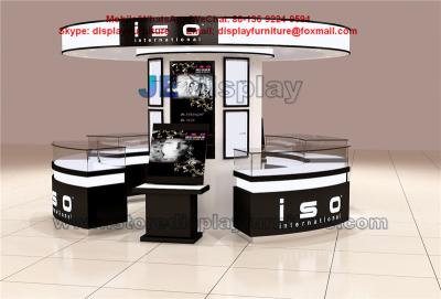 China Black high Glossy Counters with glass Showcase in Pink light for Cosmetics Pavilion for sale