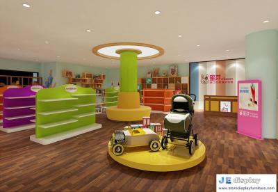 China Imported mother and baby products store by colorful furniture green display stand and toys counters for sale