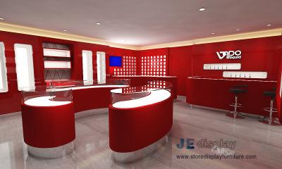 China Popular Electronic cigarette selling Store Interior fitout design Display red wall cabinet and Glass showcase for sale