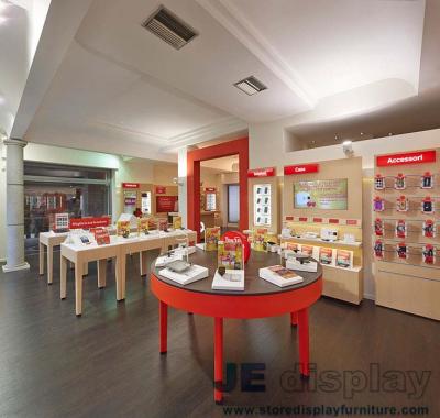 China Tablas de la exhibición de la tienda de la venta al por menor del teléfono móvil por la pintura de madera con los gabinetes del vidrio y de pared para el accesorio de la sala de exposición en venta