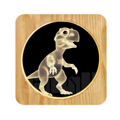 China Modern Wooden Warm White Acrylic Dinosaur 3D Flat Fill Lights USB Table Lamp Picture Frame Desk Lamps LED for sale