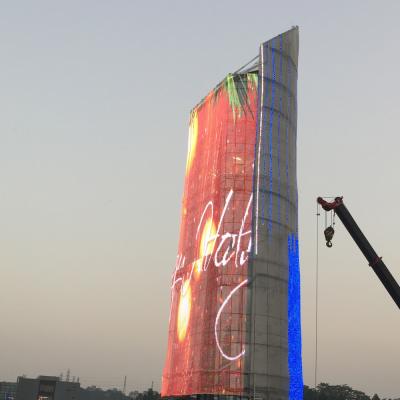 China Outdoor Led Flexible Video Display Screen Curtain Mesh Full Color Led Transparent Led Screen for sale