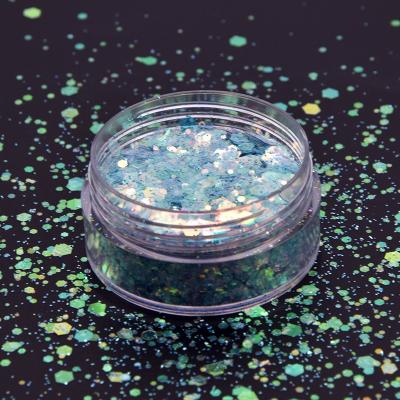 China Special PET Rainbow Chunky Polyester White Iridescent Glitter For Festival Apparel for sale