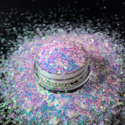 China Bulk Plastic Jar 1oz Polyester Glitter 1/24 Large Glitter Opal Glitter Mix for sale