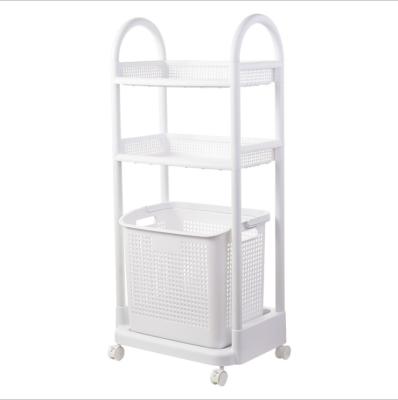 China Plastic Dirty Rack Shelf Storage Basket Clothes Stored Mobile Laundry Basket With Wheels for sale