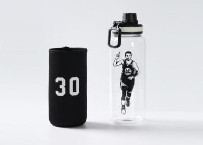 China 600 / 1000ml Glass Drinking Water Bottle With Handle Black Neoprene Sleeve for sale