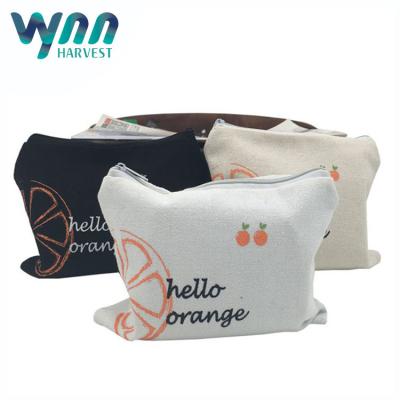 China Recycling Coin Travel Cosmetic Bags With Zipper Cotton Canvas Material for sale