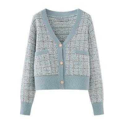 China new Anti-wrinkle spring V-neck small fragrance style pattern loose knitted cardigan women's soft coat for sale