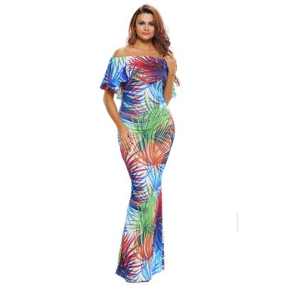 China Washable Tropical Print Floor Length Off-the-Shoulder Women Dresses Summer Maxi for sale