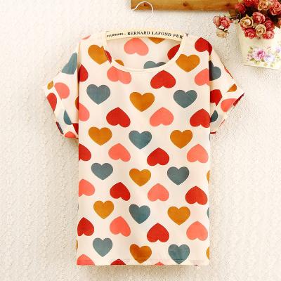 China Hot Selling Monroo Anti-pilling Chiffon Tops Summer Ladies Chiffon Blouse Stripe Fashion Floral Women's T-shirt for sale