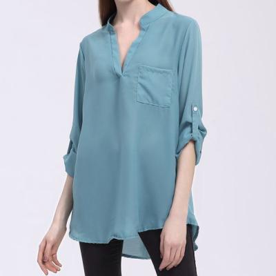 China Deep V Neck Women's Anti-Pilling Pocket Shirts Cotton Blank T-Shirt Aplet for sale