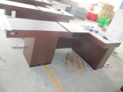 China Electronic Retail Check Out Counters Shop Counter Table With Color Powder Coating for sale