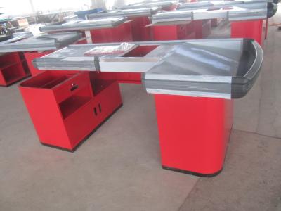 China Simple Massive Packing Table Supermarket Checkout Counter Red with Wooden Cover for sale