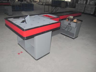 China Hyper Market Retail Cashier Counter With Belt Standard PVC Bumper for sale