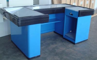 China Blue Supermarket Checkout Counter with Side Table 2000L*1200W*850H for sale