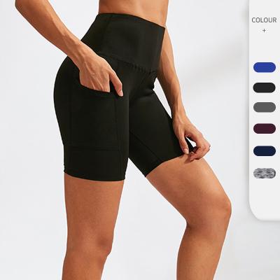 China Women's Sports High Waist Yoga Running Stretch Fitness Shorts Gym Quick Dry Tight Elasticity Breathable Shorts Diagonal Pocket for sale