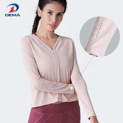 China Wholesale Breathable Active Gym Fitness Dema Sleeve Mesh Top Breathable Wear T-shirts Long On Both Sides Yoga T-shirt For Women for sale