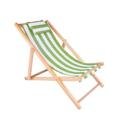 China Modern Adjustable Height Foldable Wooden Beach Chair With Multicolor Pillow for sale