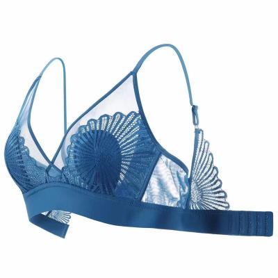 China Viable New Products Lace Mesh Triangle Cup Thin Underwear Seamless No Steel Triangle Cup Bra Ring Sexy Breathable Bra for sale