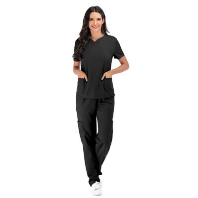 China Popular Hospital Apparel Elastic V-neck Women Nursing Scrub Uniform for sale