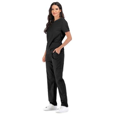 China Hospital Most Popular Plus Pocket Solid Color Simple Elastic Hospital Nurse Uniform for sale