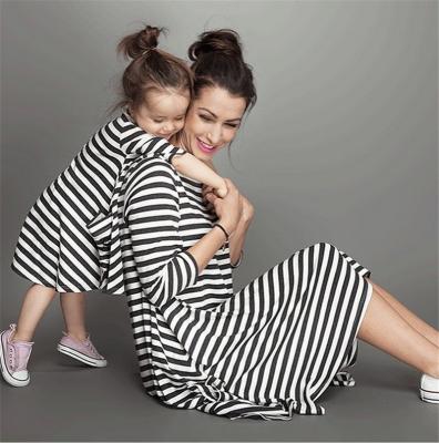 China Bulk Sale Breathable Family Matching Clothes Stripes Round Neck Mommy And Me Dresses for sale