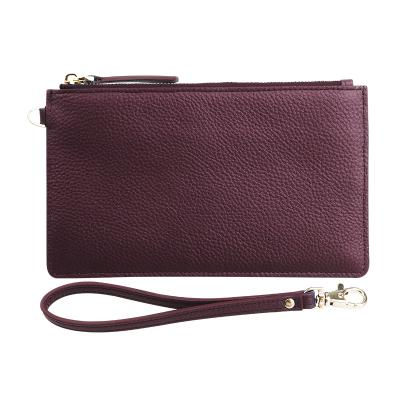 China Factory outlet high quality beautiful leather clutch bag with wrist strap for women for sale