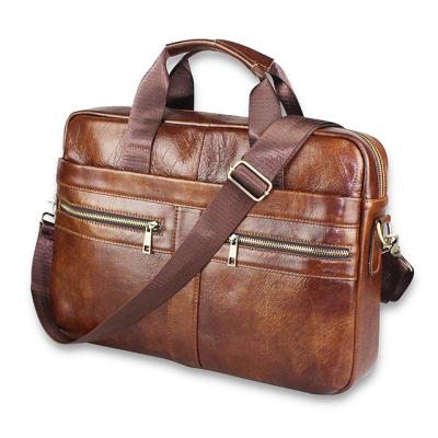 China Daily Genuine Leather Messenger Bag For Men Padded 14 Inch Laptop Briefcase for sale