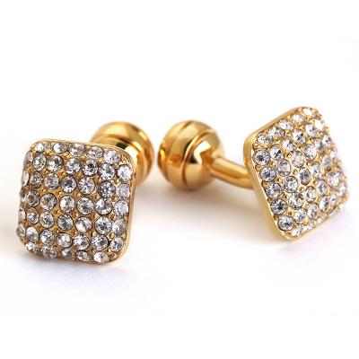 China Luxury Wholesale Square Rhinestone Crystal Metal Cufflinks Jewelry Gold Plating Shape For Men Women Gift Party Stone for sale