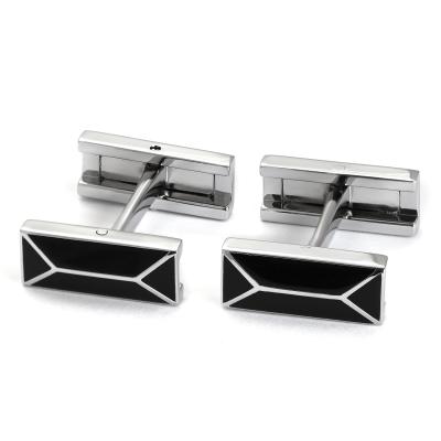 China Luxury White Steel Plating Brass Made Square Enamel Cufflinks For Mens Womens Gift Party With Gift Box for sale