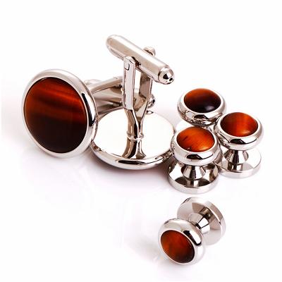 China Trendy TIGERS EYES FORMAL CUFFLINK SET SET IN SILVER for sale