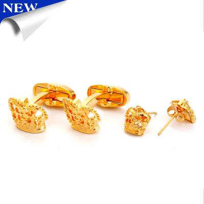 China China Custom Cufflink Set 18 Gold Crown Cufflinks And Earings for sale