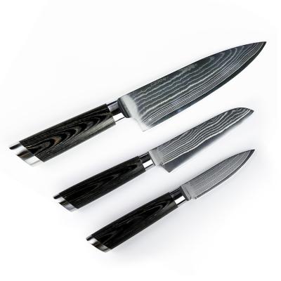 China Viable Professional 67 Layers 3pcs Damascus Steel Kitchen Knives Set Premium Yangjiang Chef Knife Set With Micarta Handle for sale