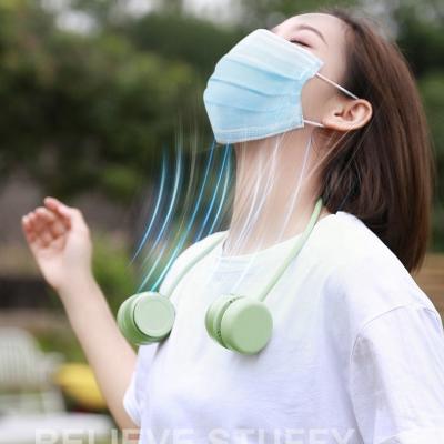 China folding & Smart Hanging Leafless Rechargeable Necklace Mini Lazy Neck Fan Portable 1600mAh Battery USB Storage Neck Band Hand Free Sports Fan for sale