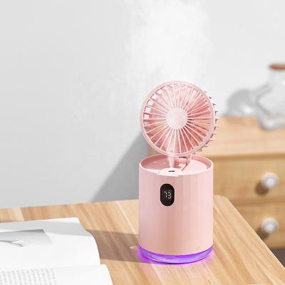 China 2000mAh Rechargeable Battery Mini Handheld USB Outdoor Portable Table Fan Hotel Summer Cooling Mist Water Cooling Folding Mist Jet Fan for sale