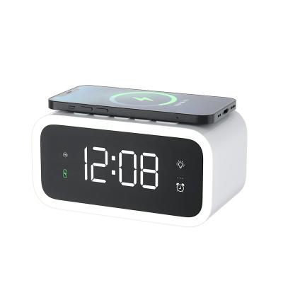 China Wireless Charging Multifunctional 3 in 1 Bedside Lamps Night Light Led Digital Alarm Clock Mobile Phone Wireless Charger for sale