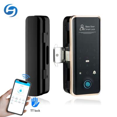 China Huiyou 918T tuya 918T ttlock password App keyless entry office apartment/office/home silding frameless electric smart glass door lock cylinders for sale