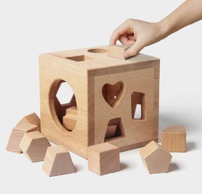 China Eco-friendly Toy Intelligence Box Early Wooden Puzzle Education Geometric Shape Matching Cognitive Building Blocks zu verkaufen