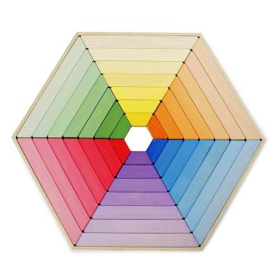 China Brain Development Kids Color Learning Toys Montessori Resources Constituent Wooden Blocks Rainbow Hexagon Wooden Puzzle for sale