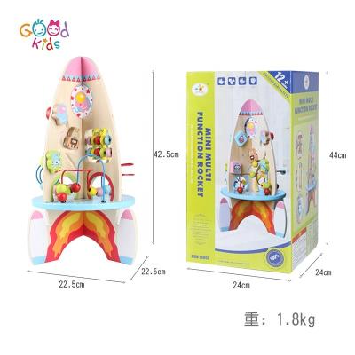 China Wooden Rocket Rock Beads Toys Preschool Rocket Game Rock Beads Activity Wooden Cube Activity Center Toys zu verkaufen