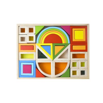 China Wooden Educational Toy 37pcs Mix And Match Rainbow Blocks Wooden Montessori Acrylic Colorful Educational Learning Toys For Children for sale