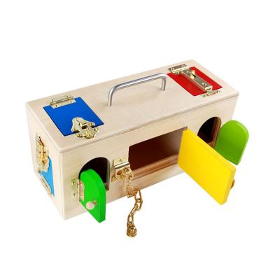 China Teaching Learning Toys Kids Toys Montessori Busy Board Baby Locked Wooden Key Locked Box Customized Educational Toys for sale